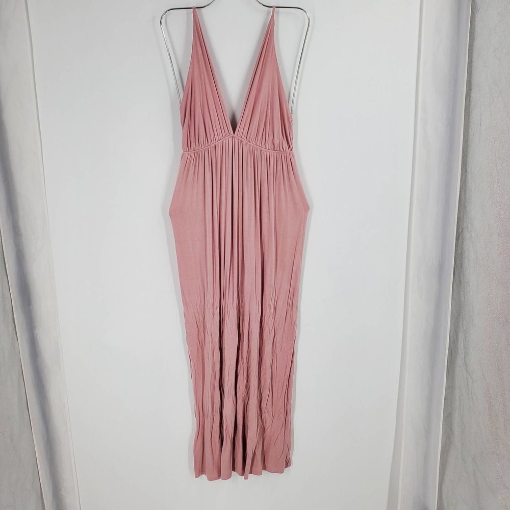 🩵AUDREY  Women's M pink low cut back maxi dress